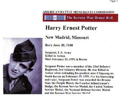 Harry Ernest Potter military records 